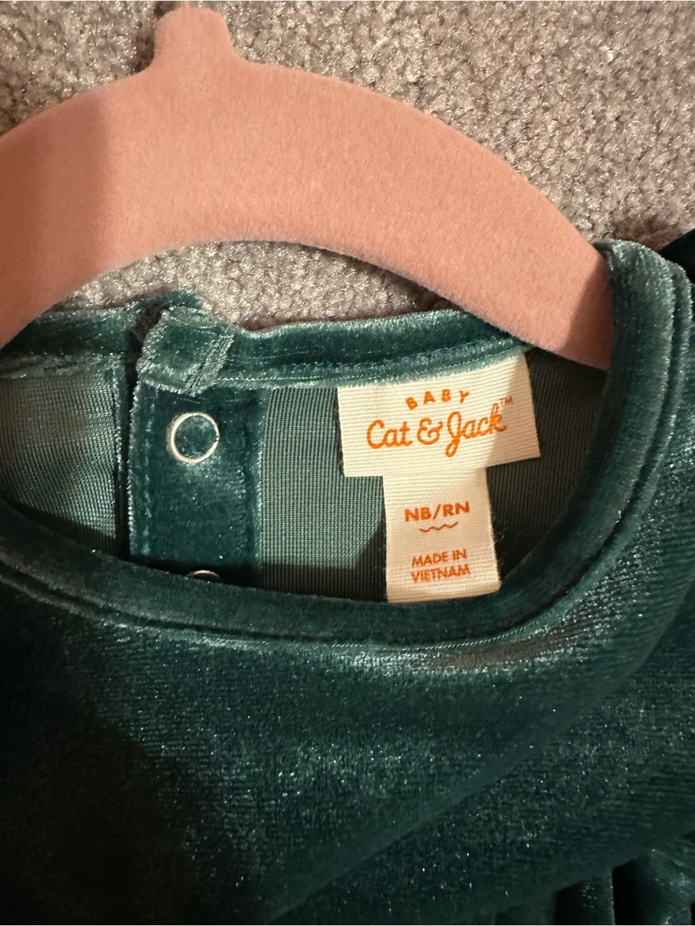 NWT- Velvet Emerald Green Baby Romper with bow-cat and jack- NB